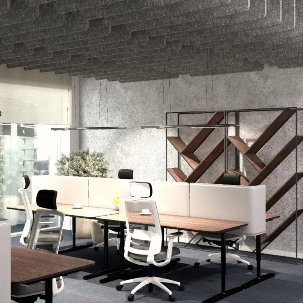 Felt Ceiling Acoustic Baffles - RECTANGLE ROUNDED in office interior Decormania UK